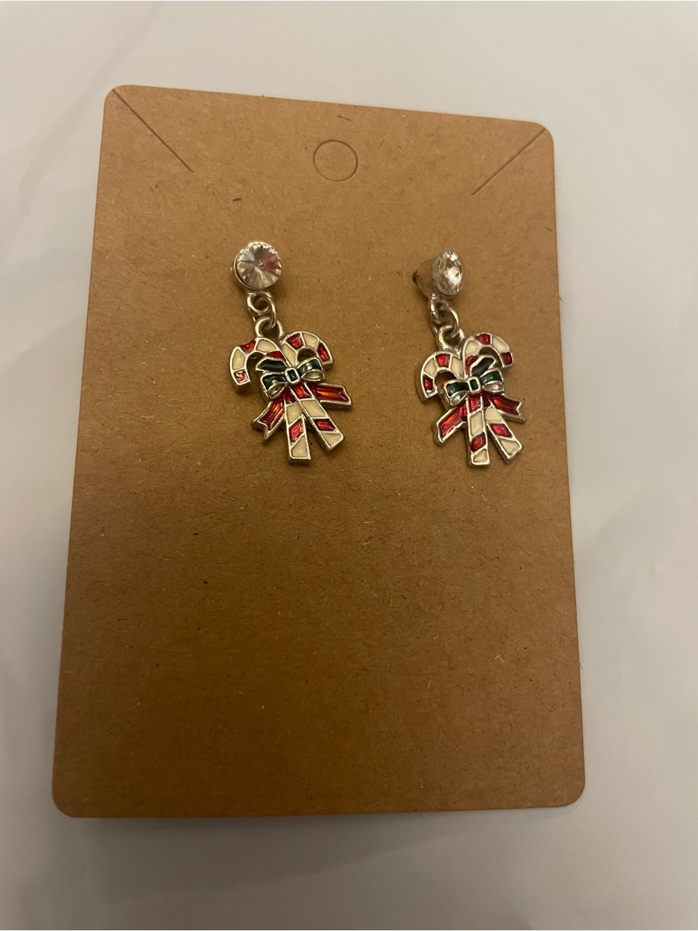 Festive Candy Cane Bow Dangle Earrings - Red & Green